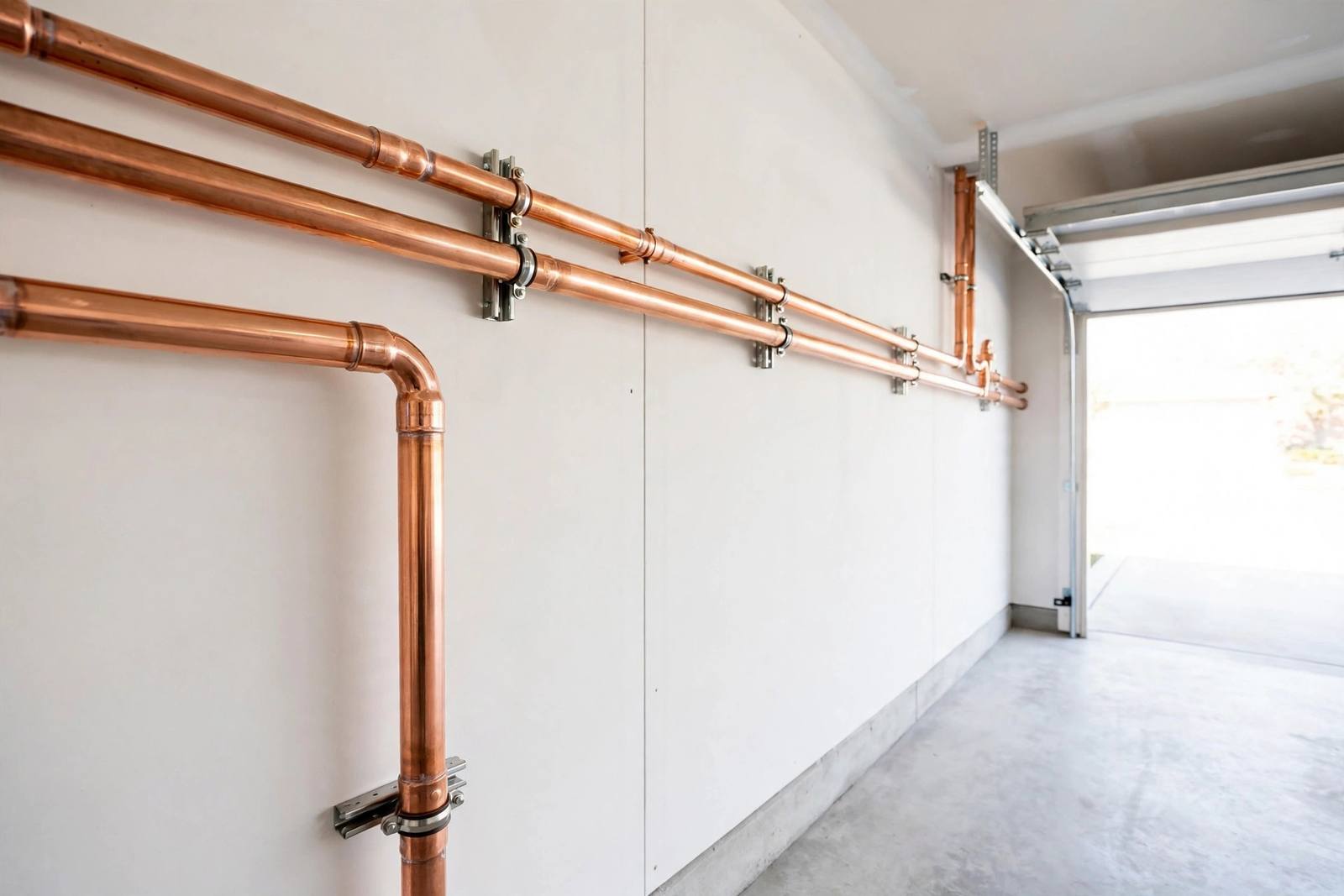 New copper piping installed during a copper repipe