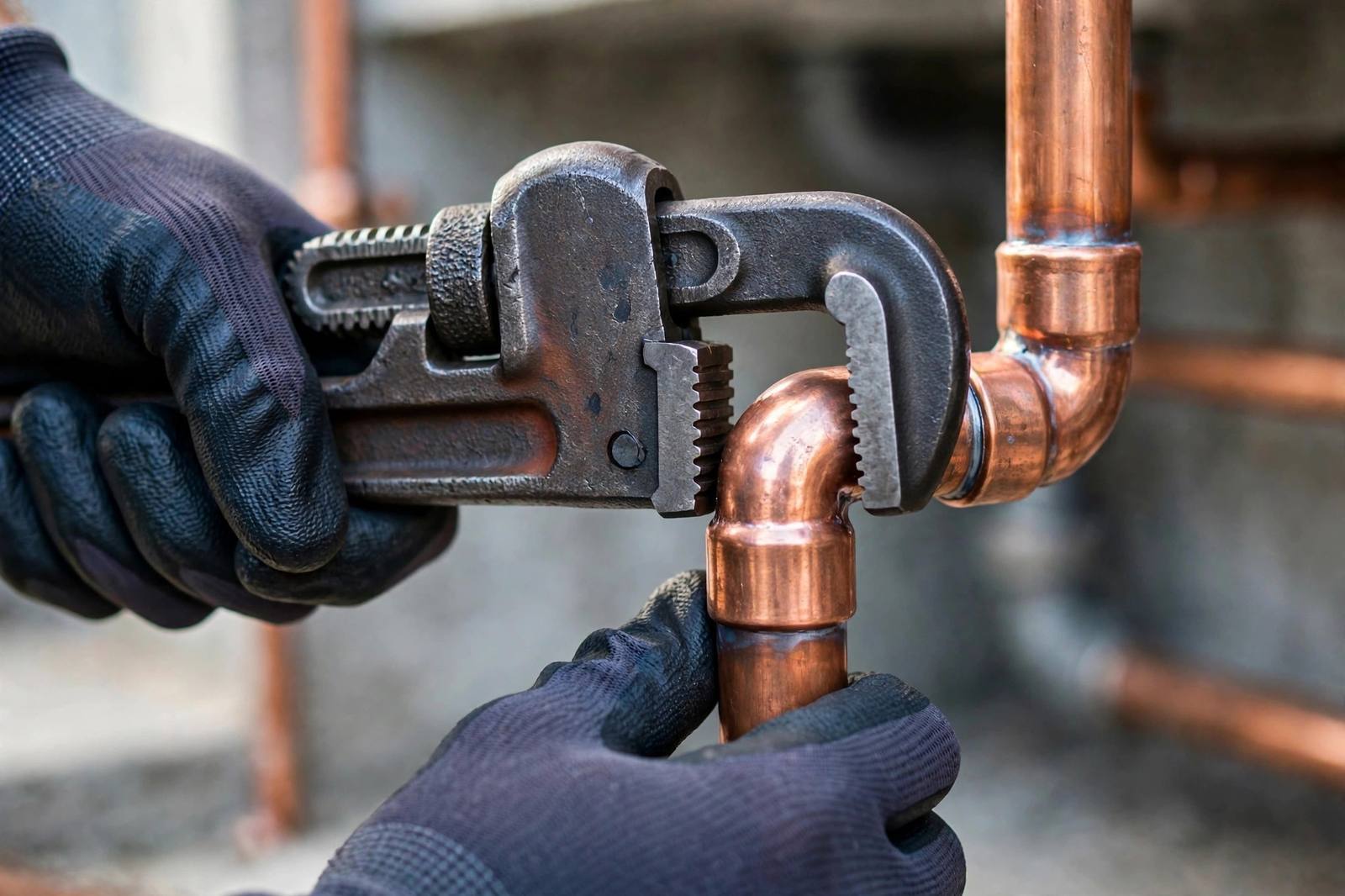 Pipe wrench on a water pipe