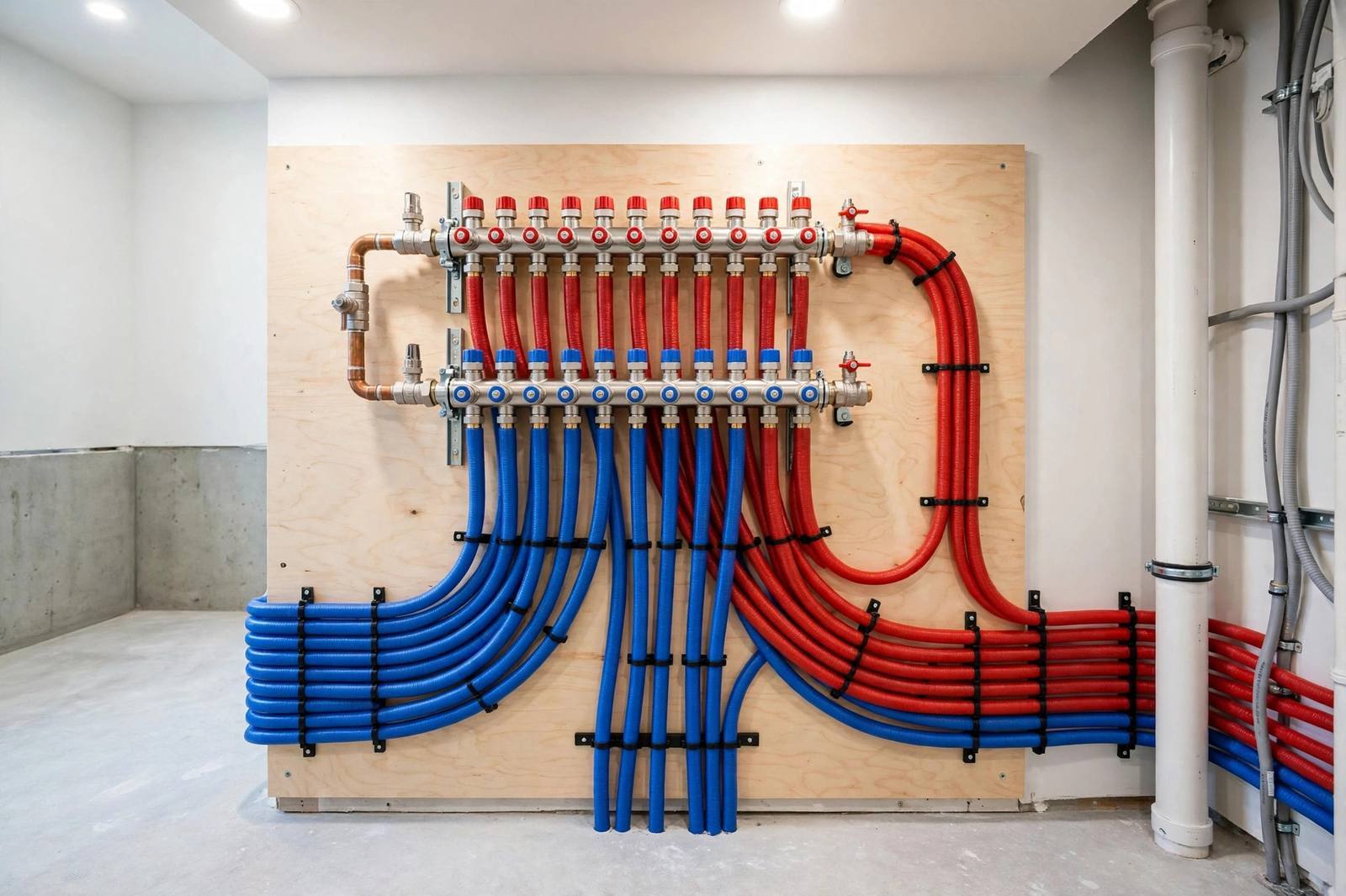 New plumbing manifold with labeled lines